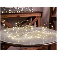 Гирлянда светлячки, 100 тёплых белых mini LED- ламп, 5 м, серебристый провод, батарейки, Koopman International AX9702040/