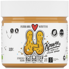 Арахисовая паста Натбаттер Crunchy, из жареного арахиса с солью и кусочками арахиса, натуральная, без добавок и сахара, 320 г