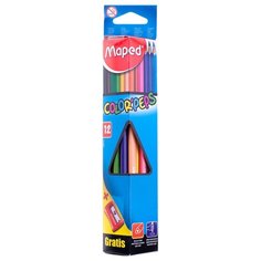 Карандаши цветные Maped "Color Peps", 12цв., трехгран., заточен., картон, европодвес, с точилкой (арт. 177722)