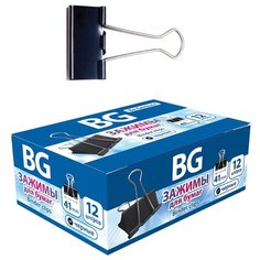Зажимы для бумаг 41мм, BG, 12шт., черные, картонная коробка (арт. 328062) BG®