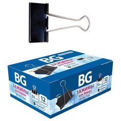 Зажимы для бумаг 51мм, BG, 12 шт., черные, картонная коробка (арт. 330521) BG®