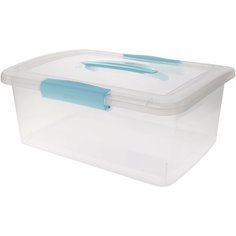 Ящик для хранения BranQ Laconic с защелками и ручкой 7 л 350х235х147 мм небесный прозрачный