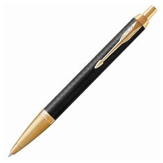 Ручка шариковая PARKER "IM Premium Black GT", корпус черный матовый с гравировкой, позолоченные детали, синяя, 1931667