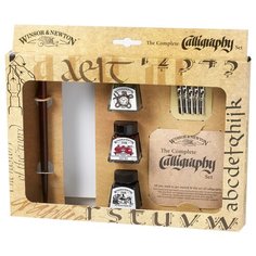 Набор туши художественной Winsor&Newton для каллиграфии, 3шт., 14мл, черный, 5 наконечников для перьев, подставка, инструкция, стекл. флакон, в картон