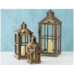 Набор винтажных фонарей керцен, дерево, стекло, 34-68 см, 3 шт., Boltze 1007575-набор
