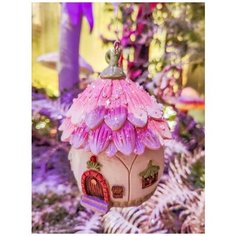 Ёлочная игрушка домик феечки, полистоун, нежно-розовый, 11 см, Kaemingk 530445-розовый