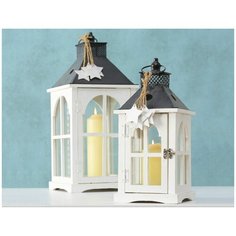 Набор винтажных фонарей наталле, дерево, стекло, белый, 39-55 см, 2 шт., Boltze 1015914-набор