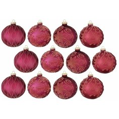 Набор коллекционных ёлочных шаров бархатный этюд, стекло, тёмно-розовый, 8 см, упаковка 12 шт., Boltze 2003351-набор