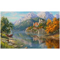 Алмазная мозаика с нанесенной рамкой 40х50 И. Прищепа. Замок в горах Molly ( KM0917 )