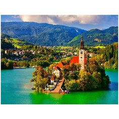 Алмазная мозаика с нанесенной рамкой 40х50 Словения. Озеро Блед Molly ( KM0908 )