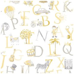 Обои детские Grandeco Little Ones LO 2302 Винил на флизелине (0,53*10,05) Оранжевый/Серый/Белый, Животные/Буквы/Цифры