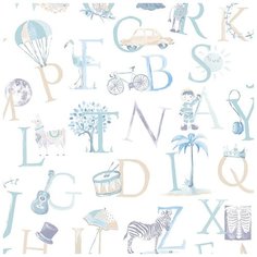 Обои детские Grandeco Little Ones LO 2301 Винил на флизелине (0,53*10,05) Голубой/Бежевый/Белый, Животные/Буквы/Цифры