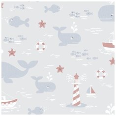 Обои детские Grandeco Jack N ROSE 2 LL 3204 Винил на флизелине (0,53*10,05) Разноцветный, Животные/Корабли