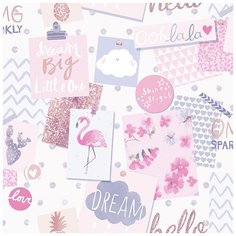 Обои детские Grandeco Little Ones LO 2402 Винил на флизелине (0,53*10,05) Белый/Разноцветный, Буквы/Облака