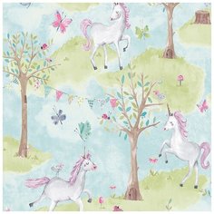 Обои детские Grandeco Little Ones LO 2102 Винил на флизелине (0,53*10,05) Зеленый/Голубой/Коричневый, Животные