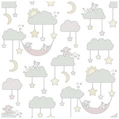 Обои детские Grandeco Jack N Rose 2 LL 3005 Винил на флизелине (0,53*10,05) Разноцветный, Животные/Облака