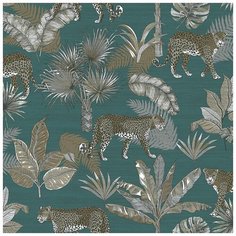Обои Grandeco Jungle Fever JF 2104 Винил на флизелине (0,53*10,05) Бирюзовый/Бежевый, Животные