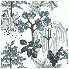 Обои Lutece Fragrance 11191301 Винил на флизелине (0,53*10,05) Белый/Синий, Деревья/Листья