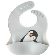 Baby Nice Нагрудник силиконовый с кармашком с рисунком, пингвиненок/серый