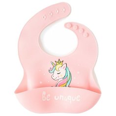 Baby Nice Нагрудник силиконовый с кармашком с рисунком, единорог/розовый