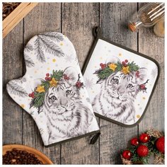 Набор кух. "Tигренок" варежка-прихватка 20х28см, прихватка 19х19см,100% хл 6861946 Этель