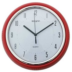 Часы настенные круглые Apeyron PL6383 средние, для кухни, спальни, детской / кварцевый механизм с плавным ходом, арабские цифры, пластиковый корпус, цвет красный белый, размеры 23.5x7.5 см, минеральное стекло, работа от 1 пальчиковой батарейки тип АА