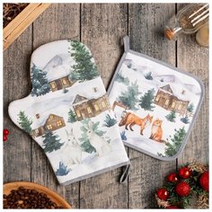 Набор кух. "Forest animals" варежка-прихватка 20х28см, прихватка 19х19см,100% хл 6861934 Этель