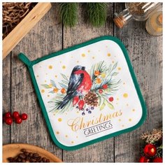 Прихватка "Сhristmas greetings" 19х19 саржа,100% х/л,ватин 250г/м2 6861930 Этель