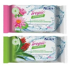 Салфетки AURA Tropic Cocktail влажные антибактериальные 60 шт, 2 вида