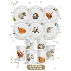 Набор бумажной посуды для пикника и праздника "Наглая рыжая морда"_Ассорти ( 6 трл 6 ст. ) Priority