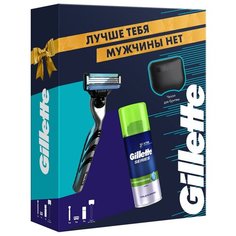 Набор Gillette бритвенный станок Mach3 со сменной кассетой, гель для бритья, чехол для бритвы