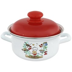 Кастрюля Лысьвенские эмали С-1508АП2/6, 1.5 л, белый с красным