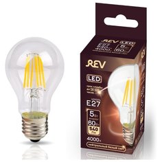 Лампочка светодиодная FILAMENT груша E27 5W 4000K дневной свет REV 32481 2