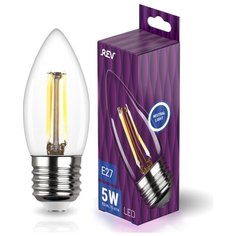 Лампочка светодиодная FILAMENT свеча C37 E27 5W 4000K DECO Premium холодный свет REV 32488 1