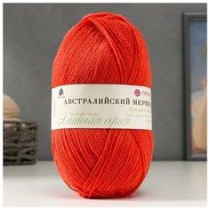 Пряжа "Австралийский меринос" 95%мерин. шерсть,5% акрил объёмный 400м/100гр (396- Настурция) 1моток 5434931 Пехорка