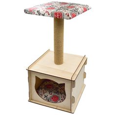 Комплекс "Дом кубик со столбиком", фанера+лён, джут, 35х35х68 см Zo Oexpress