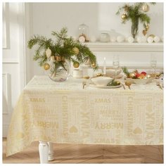 Скатерть Этель"Merry xmas" цв.золотой, 142*220 +/-3 см, 115 ±10 гр,100% 7097316