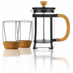Набор: Френч-пресс Bamboo Black, 600мл + Набор термобокалов с двойными стенками KRONOS, 280мл Walmer