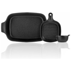 Набор: Форма для запекания IRON-BLACK 2000мл + Горшочек для запекания IRON-BLACK 200мл + Форма для запекания с ручкой IRON-BLACK 22.5x15.8см Walmer