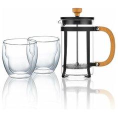 Набор: Френч-пресс Bamboo Black, 600мл + Набор термобокалов Prince 0.25 л. 2 шт. TM WALMER