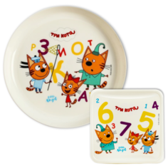 Набор детской посуды Три кота 450 мл / Тарелка Ланч- бокс Три кота Little Angel