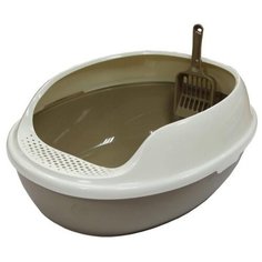 Buddy туалет для взрослых кошек с бортиком и совком 50x38x20 см коричневый