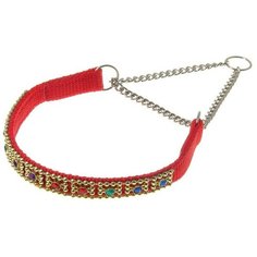 V.I.Pet. Ошейник-полуудавка со стразами, с цугом (никель), цвет: красный, 12 мм x 23-33 см Zoo One