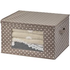 Короб-кофр складной для хранения 50х40х30 см EL Casa Горошек капучино с 2 ручками, с прозрачным окном