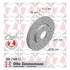 Тормозной диск Zimmermann 380.2168.52 для Mitsubishi Galant VI, Lancer VII