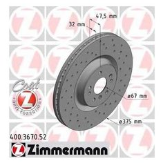 Тормозной диск Zimmermann 400.3670.52 для Mercedes GL-CLASS X164, M-CLASS W164, R-CLASS W251, V251
