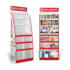 Стойка для размещения товара напольная усиленная BRAUBERG, 210х78х40 см, 4 полки, 30 ячеек, 21 крючок, 504341