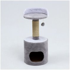 Когтеточка с лежаком круглый, 35 * 35 * 70 см, серо- белый Пижон