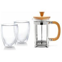 Набор: Френч пресс Bamboo 350мл + Набор термобокалов King 0.35 л. 2 шт. (3 предмета) Walmer