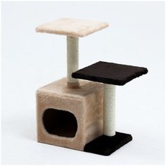 Когтеточка Дом с 2 полками, 45 * 30 * 70 см, бежево-коричневый Пижон